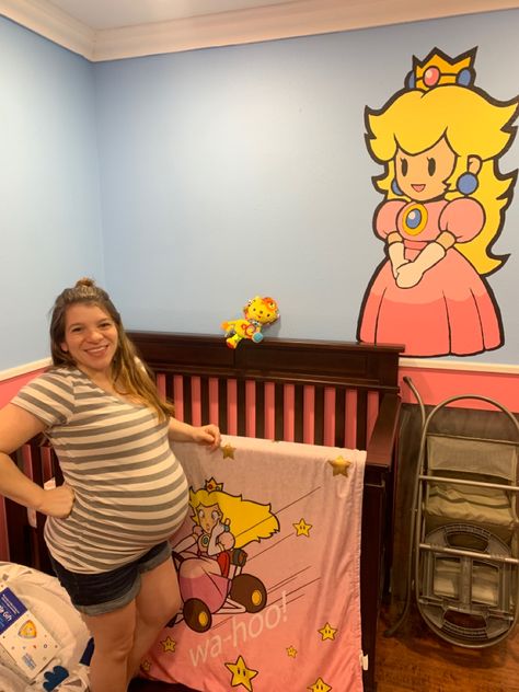 Princess Peach Nursery, Princess Peach Room Decor, Princess Peach Bedroom, Super Mario Room, Peach Rooms, Peach Bedroom, Peach Nursery, Princess Peach Party, Mario Room