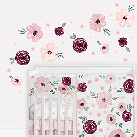 Cream Nursery, Woodland Animal Wall Art, Murs Roses, Floral Wall Decals, Youth Decor, Girl Nursery Room, Sweet Jojo Designs, Jojo Designs, Chic Flowers