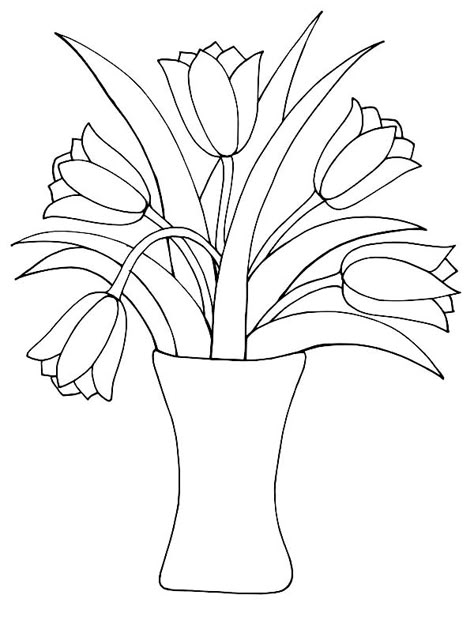 A Beautiful Tulips In A Vase For Decor Coloring Page : Kids Play Color Flower Pot Drawing, Tulip Flower Drawing, Flower Vase Drawing, Spring Coloring Sheets, Mom Flowers, Tulip Colors, Flowers Coloring, Color Sheets, Afrique Art