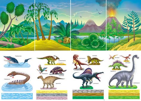 Printable Dinosaur Counting Activity for Preschool Students | TeachersMag.com Dinosaur Habitat, Dinosaur Counting, Dinosaur Diorama, Prehistoric Landscape, Jurassic Birthday, Habitat Activities, Dinosaur Kids Room, Habitats Projects, Learning French For Kids