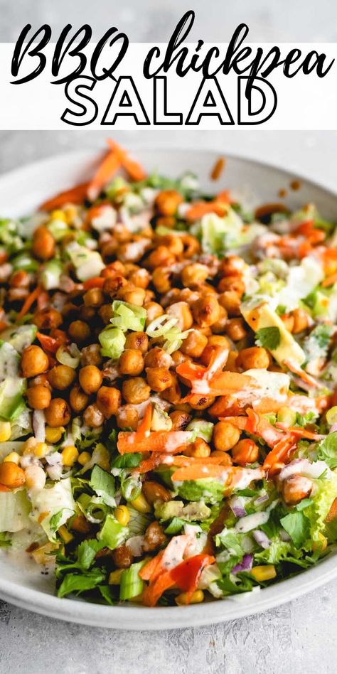 Try this vegan BBQ chickpea salad with tahini ranch dressing made with simple ingredients for an easy and healthy plant-based meal. Vegan Bbq Sauce Recipe, Tahini Ranch, Bbq Favorites, Vegan Bbq Sauce, Bbq Chickpeas, Chickpea Salad Recipe, Ranch Sauce, Plant Based Lunch, Plant Based Diet Recipes