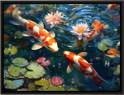 Fish Painting Ideas, Karp Koi, Koi Fish Painting, Watercolor Koi Fish, Koi Painting, Paint Bedroom, Free Painting, Koi Art, Lily Lotus