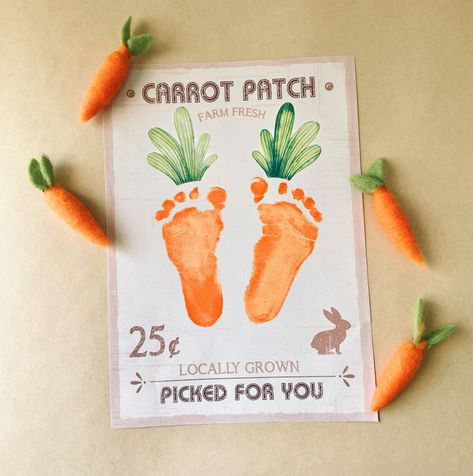 Easter Footprint, Baby Footprint Crafts, Carrot Patch, Egg Coloring, Baby Art Projects, Footprint Crafts, Toddler Arts And Crafts, Footprint Art, Handprint Crafts