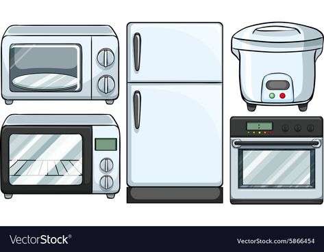 Equipment In Kitchen, Kitchen Vector, Kitchen Illustration, Kitchen Drawing, Kindergarden Activities, Kitchen Gear, Object Drawing, Technology Logo, In Kitchen