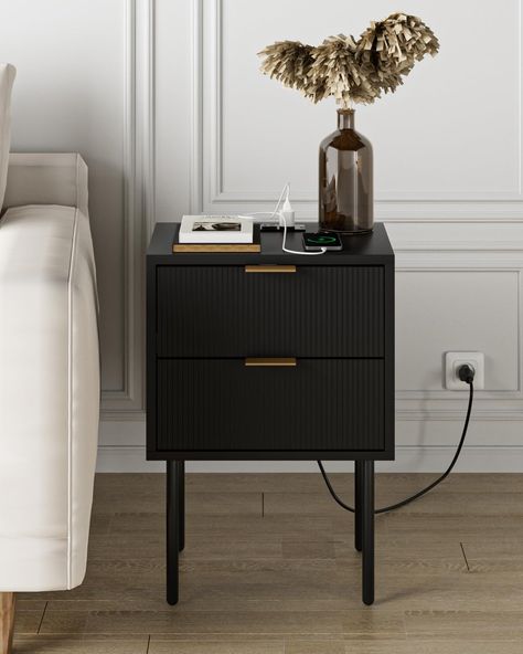 Amazon.com: Masupu Nightstand with Charging Station,Mid-Century Modern Bedside Table with 2 Storage Drawer,Small Gold Frame Side End Table for Bedroom,Living Room (Black) : Home & Kitchen Amazon Bedside Table, Nightstand Charging Station, Mid Century Modern Bedside Table, Bedside Table Black, Table For Bedroom, Nightstand With Charging Station, Black Bedside Table, Living Room Black, Modern Bedside