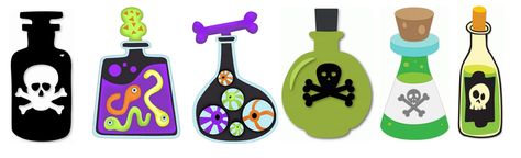 potion bottles Potion Bottles Halloween, Halloween Drawings Ideas, Witchy Doodles, Menu Board Ideas, Love Potion No 9, Witches Party, Dibujos Halloween, Mlp Designs, Clip Art Halloween