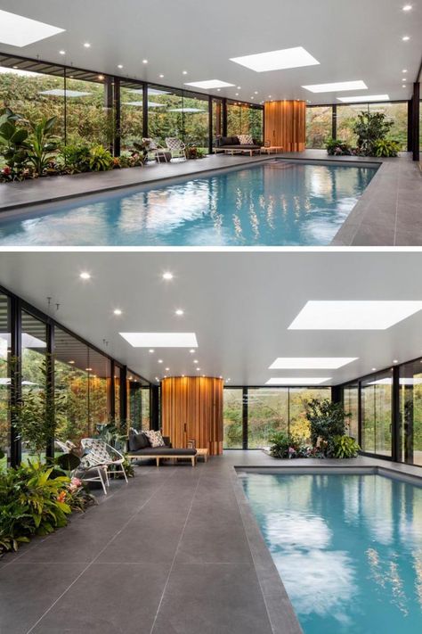 Enclosed Pool House, Enclosed Pool, Circular Bathroom, Small Indoor Pool, Indoor Pool House, Indoor Swimming Pool Design, Modern Pool House, Inside Pool, Indoor Pool Design