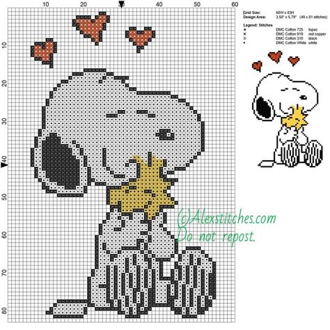 Snoopy and Woodstock free cartoons cross stitch pattern 60x83 4 colors - free cross stitch patterns by Alex Stitch Character, Disney Cross Stitch Patterns, Stitch Cartoon, Disney Cross Stitch, Pola Kristik, Free Cartoons, Cross Stitch Patterns Free, Free Cross Stitch, Snoopy And Woodstock