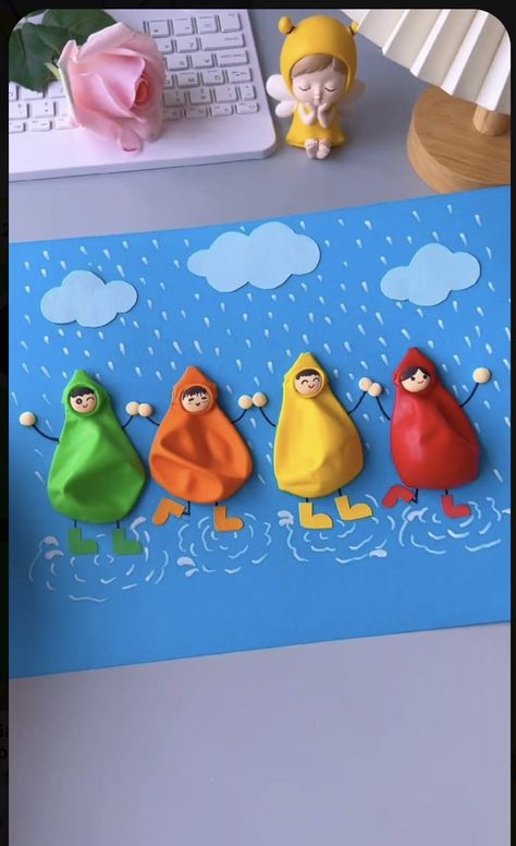 Rainy Season Craft For Preschoolers, Rainy Season Activity For Kids, Rainy Season Craft For Kids, Rainy Season Board Decoration Ideas, Rainy Season Craft, Easy Paper Folding, Kids Painting Crafts, Rainy Day Crafts, Paper Origami