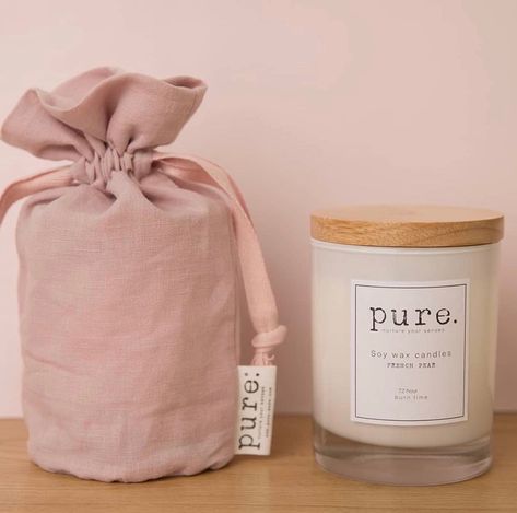 Linen Candle Bags, Packaging Candles, Candle Bags, Candle Projects, Linen Candle, Textile Bag, Aesthetic Candles, Candle Packaging, Muslin Bags