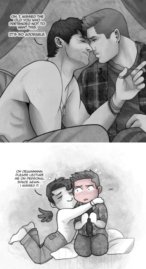 Castiel X Lucifer, Destiel Cute Fanart, Destiel Drawing, Person Laughing Reference, Deancas Fan Art, Destiel Fanart Comic, Supernatural Destiel Fanart, Dean And Cas Fanart, Dean X Castiel Fanart