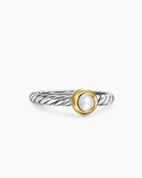 Petite Cable Ring in Sterling Silver with 14K Yellow Gold and Pearl, 2.8mm David Yurman Ring Stack, David Yurman Knot Ring, David Yurman Rings On Hand, David Yurman Gold Ring, David Yurman Helena Ring, Classy Rings, David Yurman Pearl Ring, David Yurman Rings, Cable Ring