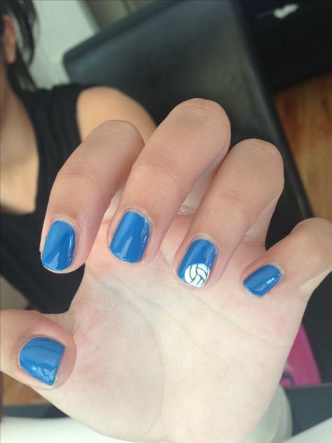 Amber's volleyball nails Nails Volleyball Design, Volleyball Nails Designs Ideas, Volleyball Nails Acrylic, Cute Volleyball Nails, Volleyball Nail Ideas, Volleyball Nails Short, Sports Nails Designs, Nails For Volleyball, Volleyball Nails Designs