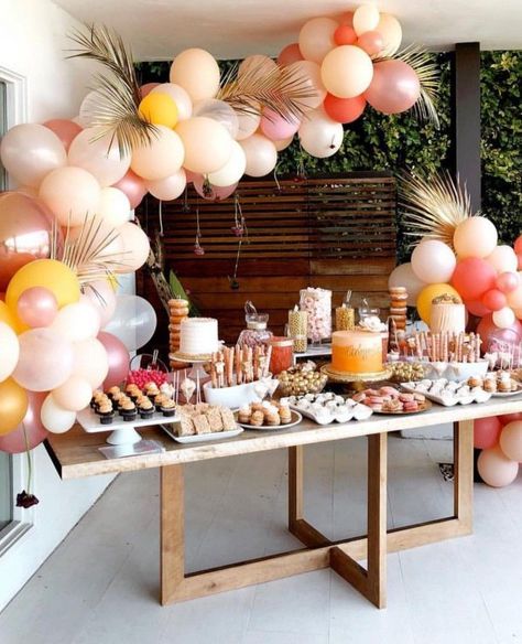 Dessert Table Graduation Party, Graduation Party Colors, Baby Shower Brunch Food, Grad Party Theme, Peach Baby Shower, Baby Shower Deco, Grad Party Decorations, Baby Shower Brunch, Baby Shower Decorations For Boys