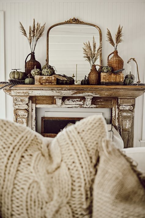 Mcgee Fireplace, Studio Mcgee Fireplace, Mantle Farmhouse, Fall Fireplace, Liz Marie, Fireplace Mantle Decor, Fall Mantle, Liz Marie Blog, Fall Decor Inspiration