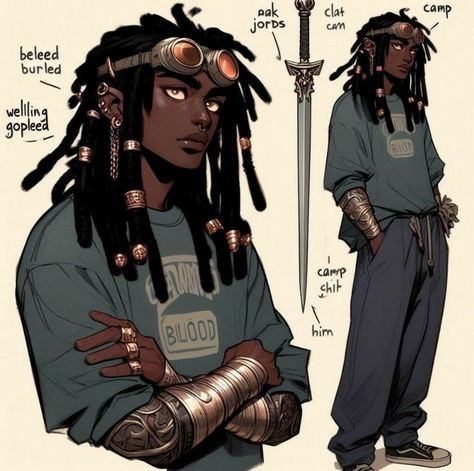 Black Character Drawing Male, Afrofuturism Character Design, Black Character Concept Art, Black Guy Character Design, Black Male Anime Characters, Anime Oc Black, Black Dnd Characters, Asian Character Design Male, Character Concept Art Male