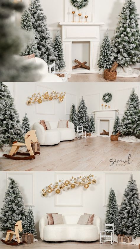 Studio Photography Christmas, Christmas Studio Decor Ideas, Xmas Studio Photo Ideas, Christmas Sets Photography, Christmas Photography Studio, Christmas Set Photography, Christmas Set Up Photography, Christmas Photo Studio, Indoor Christmas Photos