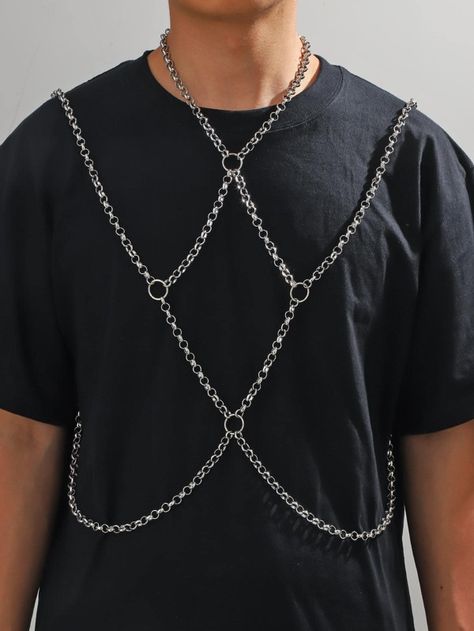 Chain Body Harness Men, Body Chains Men, Men Body Jewelry, Chain Harness Men, Harness For Men, Male Body Jewelry, Body Jewelry Men, Body Jewelry Diy, Chain Outfit