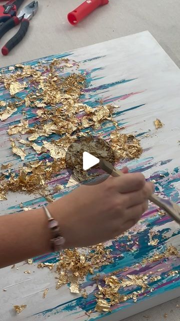 Acrylic Painting Ideas On Canvas Abstract Art Diy Gold Leaf, Gold Leaf Art Ideas, Abstract Gold Leaf Painting, Art With Gold Leaf, Paint Abstract Art, Painting With Gold Leaf, Gold Abstract Art, Gold Art Painting, Abstract Art Paintings Acrylics