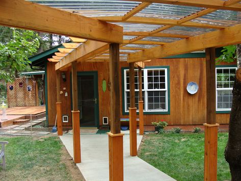 Lexan patio cover | by Modhm Entry Archway, Garage Walkway, Covered Walkways, Yard Makeover, Porch Landscaping, Walkway Design, Earthy Home Decor, Walkway Ideas, Covered Walkway