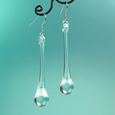 Water Drop Earrings, Clear Earrings, Glass Drop Earrings, Tear Drop Earrings, Long Drop Earrings, Earrings Elegant, Moon Jewelry, Lampwork Glass Beads, Girly Jewelry