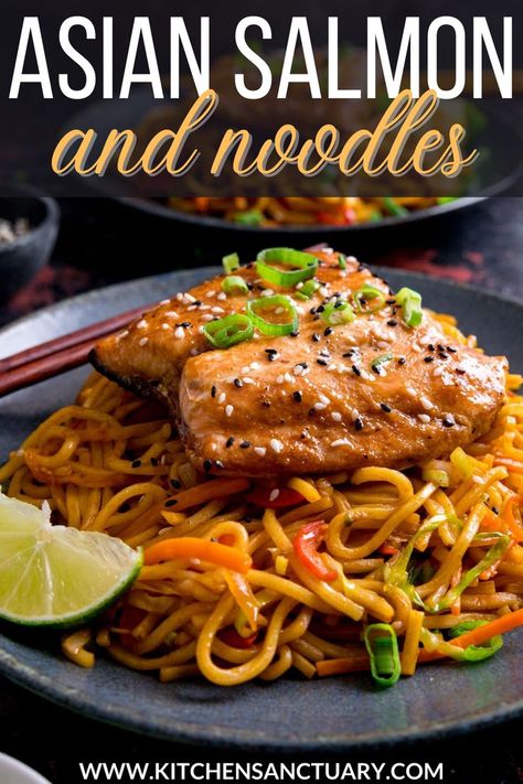 Asian Style Salmon, Salmon And Noodles, Asian Salmon Recipes, Salmon Noodles, Kitchen Sanctuary, Asian Salmon, Aphrodisiac Foods, Brown Sugar Glaze, Spicy Salmon