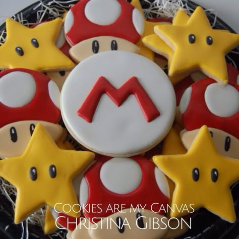 Mario Cookies; Super Mario; Mario Party; cookie favor Mario Cookies, Mario Brothers Birthday Party, Mario Kart Party, Mario Bros Birthday Party Ideas, Mario Birthday Cake, Nintendo Party, Mario Bros Cake, Super Mario Cake, Super Mario Bros Birthday Party