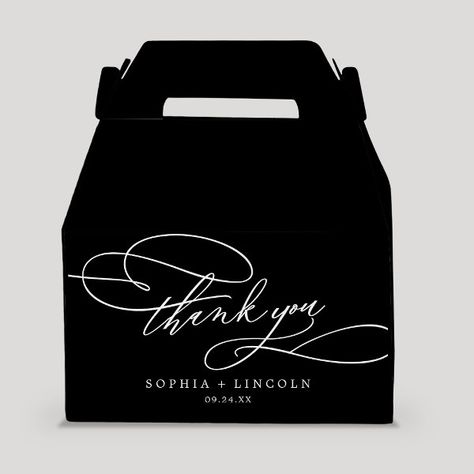 Romantic Calligraphy Dark Black Thank You Wedding Favor Boxes Popular Wedding Favors, Winter Engagement Party, Simple Wedding Reception, Gift Calligraphy, Romantic Calligraphy, Wedding Favor Box, Engagement Party Favors, Bridal Boxes, Gold Calligraphy