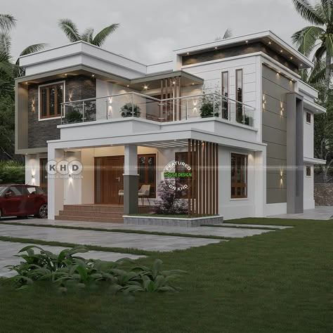 Modern house Kerala Indian House Exterior Design, Modern Bungalow House Design, Contemporary Style House, Modern Kitchen Decor, 2 Storey House Design, House Outer Design, House Roof Design, Small House Front Design, Small House Design Exterior