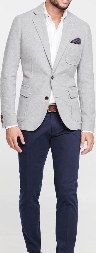 Couldn't hurt to throw a pocket square in there Chinos And Blazer Men, Light Grey Blazer Outfit Men, Grey Blazer Outfit Men, Blazer Men Casual, Blue Chinos Men, Grey Blazer Outfit, Grey Chinos Men, Chinos Men Outfit, Sport Coat Outfit