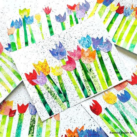 Painted Paper Art, Paper Tulips, Classe D'art, First Grade Art, Spring Art Projects, April Art, Kindergarten Art Projects, Tulips Art, Elementary Art Projects