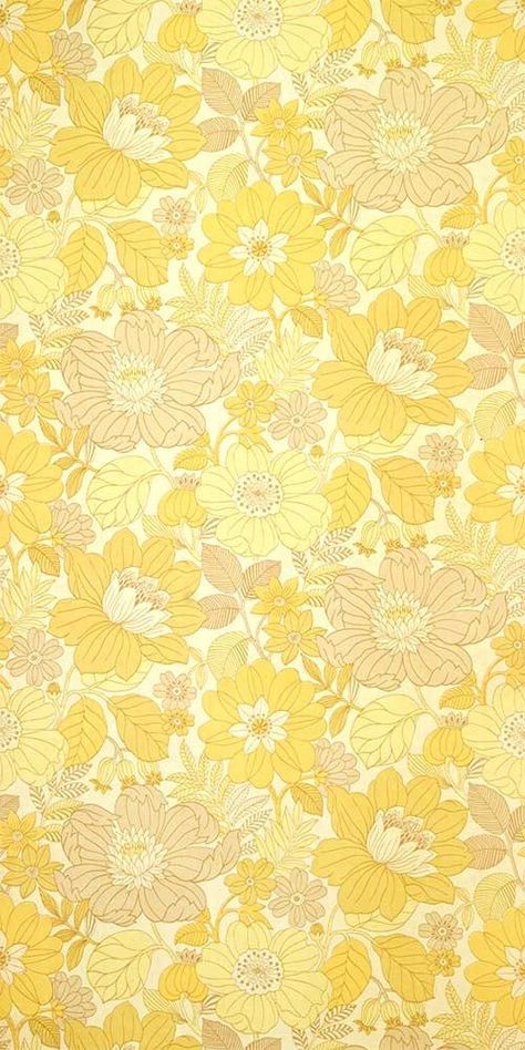 70s Flower Wallpaper, Wallpaper Leaves, Yellow Aesthetic Pastel, 70s Floral, Yellow Wallpaper, The Wallpaper, Yellow Aesthetic, Retro Wallpaper, The 70s