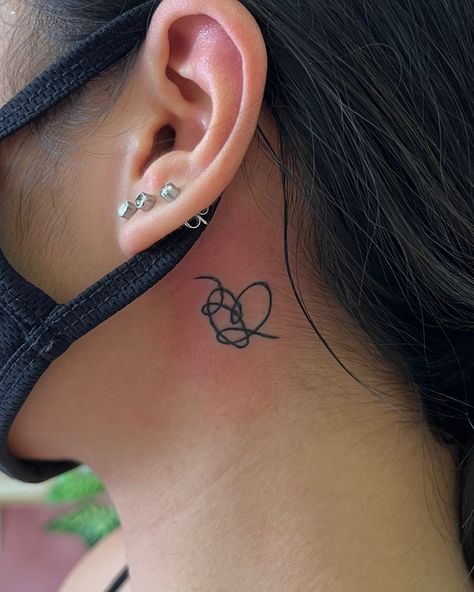 BTS Love Yourself Symbol Album Minimalist Fine Line Tattoo behind the ears Bts Love Yourself Tattoo, Yourself Tattoo, Love Yourself Tattoo, Bts Tattoos, Fine Line Tattoo, Line Tattoo, Bts Love Yourself, Fine Line Tattoos, Lightroom Presets Free