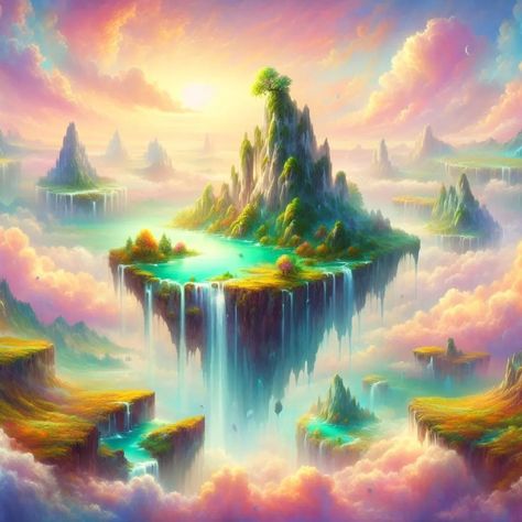 A beautiful dream land . . a painting of a waterfall in the sky, dream scenery art, fantasy art landscape, fantasy landscape painting, beautiful fantasy painting, fantasy matte painting，cute, epic dreamlike fantasy landscape, whimsical fantasy landscape art, mystical fantasy landscape, impressive fantasy landscape, atmospheric dreamscape painting, clouds. fantasy, symmetrical fantasy landscape, very beautiful fantasy art, fantasy landscape, dreamy matte painting . . . . . . #nature #nat... Dreamscape Painting, Fantasy Art Landscape, Fantasy Landscape Painting, Dream Scenery, Art Fantasy Landscape, Fantasy Landscape Art, Art Mystical, Painting Clouds, Scenery Art