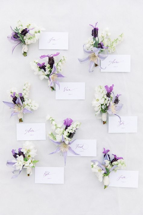 Lilac And Cream Wedding, Pastel Boutonniere, Lavender Design, Wedding Paris, Cream Pastel, French Chateau Wedding, White Boutonniere, Violet Wedding, Romantic Elopement