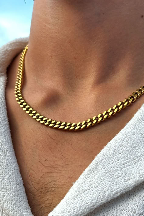 Gold Cuban Link Kette | Herren 5mm Halskette | Streetwear Schmuck | Basic Gold Kette | Hochwertige Qualität | Stylisches Accessoire | Ideal für alle Outfits | Unisex Design | Modisches Accessoire | Stylische Goldkette | Streetstyle Look | Hip Hop Kette | Männer Fashion Kette | Robuste und Langlebige Kette | Ausdrucksstarkes Design | Green Streetwear Mode | Trendige Man Chains Gold, Gold Jewelry For Men, Gold Chain Men, Gold Earrings For Kids, Necklace Gold Jewelry, Earrings For Kids, Men Chain, Cuban Necklace, Platinum Chain