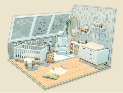 Sims 4 Family Home Interior, Sims Nursery Ideas, Sims 4 Infant Room Ideas, Sims House Decor, Sims 4 Nursery Ideas No Cc, Sims 4 Nursery Ideas, Sims Nursery, Sims 4 Living Room Ideas, Sims 4 Nursery