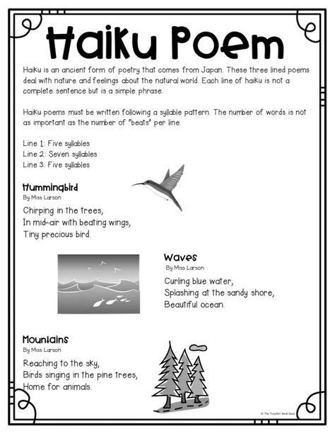 Haiku Poetry for Upper Elementary - The Teacher Next Door Haiku Poems Examples, Haiku Examples, Poetry Templates, Teaching Culture, Haiku Poem, Poem Template, Elementary Worksheets, Haiku Poetry, Haiku Poems