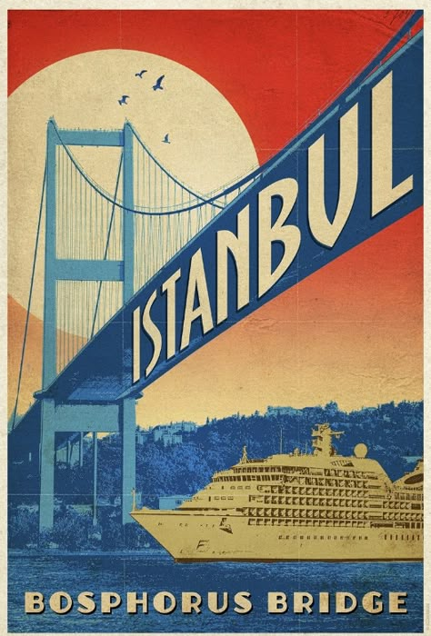 Bosphorus Bridge, Turkey Istanbul, Ideas Vintage, Advertising Poster, Istanbul Turkey, Vintage Travel Posters, Vintage Travel, Cruise Ship, Travel Art