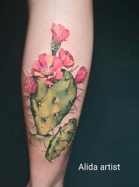 Succulent And Cactus Tattoo, Succulent Back Tattoo, Tattoo Ideas Cactus, Cactus Sleeve Tattoos For Women, Cactus Flower Tattoo Desert Rose, Flowering Cactus Tattoo, Cactus Flowers Tattoo, Flower Cactus Tattoo, Cactus Bloom Tattoo