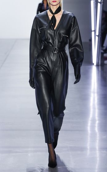 Outfits With Jumpsuits, Non Binary Outfits, Haute Couture Outfits, Stylish Leather Jacket, Sally Lapointe, Leather Blouse, Leather Jumpsuit, Wearing All Black, Leather Outfit