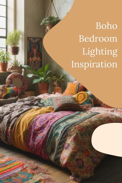 Cozy bohemian bedroom with colorful bedding and abundant plants. Boho Bedroom Lighting, Kitchen Flooring Trends, Kitchen Tile Inspiration, Ensuite Bathroom Designs, Industrial Chic Kitchen, Rustic Industrial Kitchen, Modern Bedroom Colors, Compact Kitchen Design, Bedroom Interiors