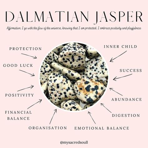 unleash your inner child with dalmatian jasper 🤎 with playful energy, this crystal can help you release feelings of anger & hurt. connect to your own inner child and let go of your childhood trauma, so that you can fully immerse the positive aspects of life! 🌞 the dot-like inclusions on this crystal are black tourmaline, offering grounding & protective energies 🧿 www.mysacredsoul.co.uk #childhoodtrauma #traumahealing #traumatherapy #protection #protectioncrystals #innerchild #innerchil... Dalmatian Crystal, Rock Museum, Crystals Collection, Positive Aspects, Grounding Crystals, Aspects Of Life, Cowgirl Dresses, Crystal Properties, Crystal Guide