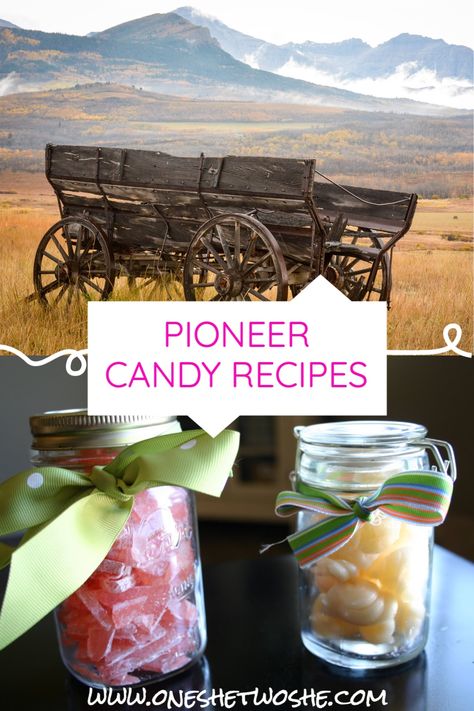 Super fun to make!! Hard taffy and old fashioned rock candy. Great for Pioneer Days, 1800s homeschool lessons, Little House on the Prairie projects, and just for fun! #littlehouse #mormonpioneer #pioneerrecipes #homestead #lds #pioneerdays #primaryactivities Pioneer Recipes Old, Pioneer Homeschool Activities, Lds Pioneer Day Activities, Pioneer Trek Ma And Pa, Pioneer Birthday Party Ideas, Little House On The Prairie Recipes, Pioneer Day Food, Pioneer Snacks, Pioneer Day Crafts