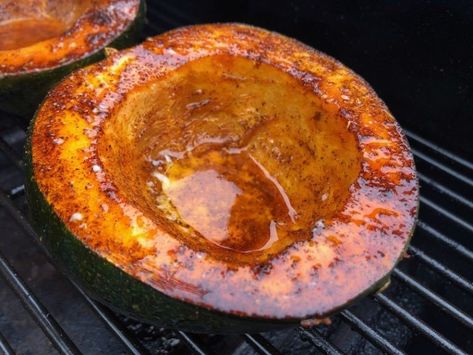 Smoked Acorn Squash with Bourbon Maple Syrup & Brown Sugar | Connecticut Public Smoked Acorn Squash, Smoked Acorn Squash Recipes, Smoked Squash, Cooking Acorn Squash, Grilled Acorn Squash, Bourbon Maple Syrup, Woodfired Pizza, Traeger Cooking, Oven Ideas