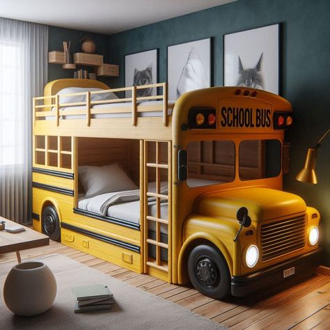 School bus bunk bed Coolest Rooms, Strange Furniture, Cool Beds For Kids, Feeding Chair, Luxury Campers, Cool Kids Bedrooms, Kids Beds, Organic Art, Plastic Spoons