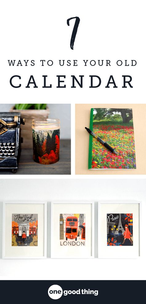 Don't toss out your old calendar from last year! There's plenty of creative potential in those pages. Here are 7 brilliant ways to put your old calendar to good use! Old Calendar, One Good Thing By Jillee, Calendar Craft, Calendar Pictures, Diy Calendar, Printable Calendar Template, Upcycle Recycle, Kids Calendar, Calendar Pages