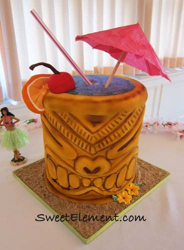 Tiki Drink Cake | by SweetElement Tiki Cake, Hawaiian Theme Party, Drink Cake, Tiki Drink, Hawaii Theme, Sculpted Cakes, Tiki Drinks, Hawaiian Theme, Tiki Party