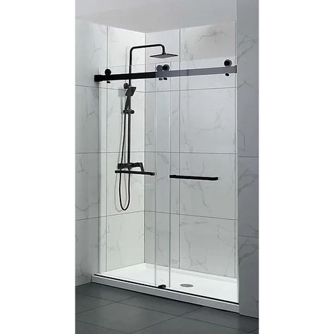 HT-1 61 to 65W*76H MB Hometo 61" - 65" W x 76" H Double Sliding Frameless Shower Door & Reviews | Wayfair Frameless Sliding Shower Doors, Frameless Shower Door, Bathtub Doors, Double Sliding Doors, Tub Doors, Frameless Shower Doors, Bathroom Remodel Shower, Sliding Shower Door, Frameless Shower