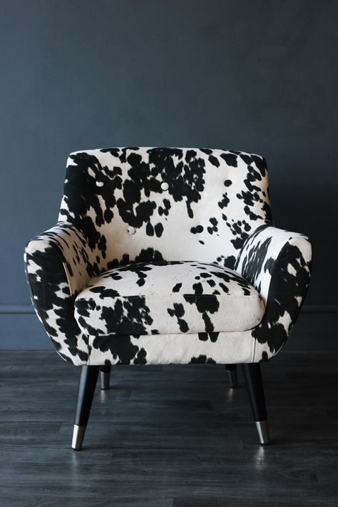 Faux Cowhide Vintage Style Armchair - Sofas & Armchairs - Furniture Cowhide Upholstery, Cowhide Ottoman, Cowhide Chair, Cowhide Furniture, Retro Armchair, Hide Rugs, Rustic Furniture Diy, Eclectic Cottage, Faux Cowhide